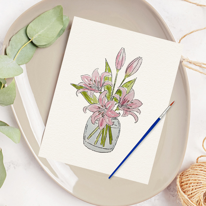Pink Lily Bouquet Watercolor Paint Kit | Just Add Water, All In One Art Set