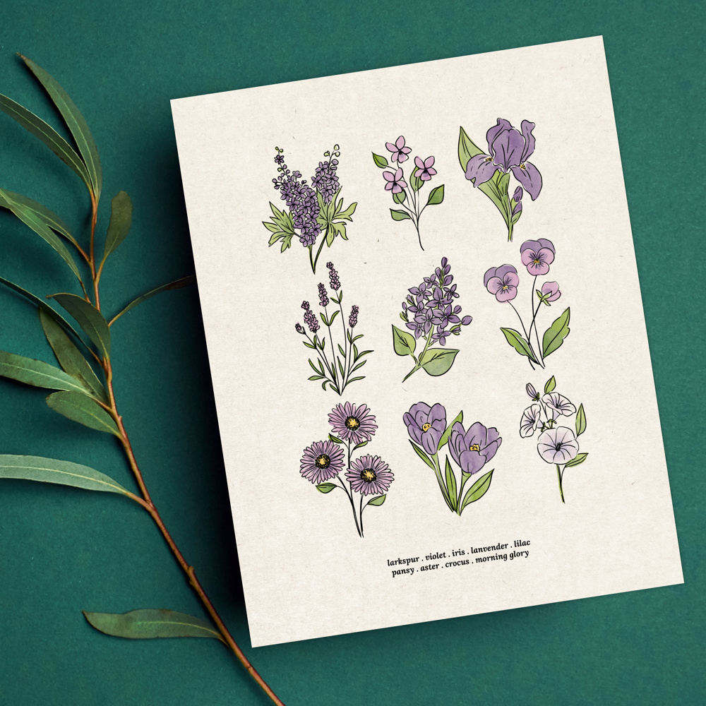 Flower Chart Art Prints | Unframed Floral Illustrations