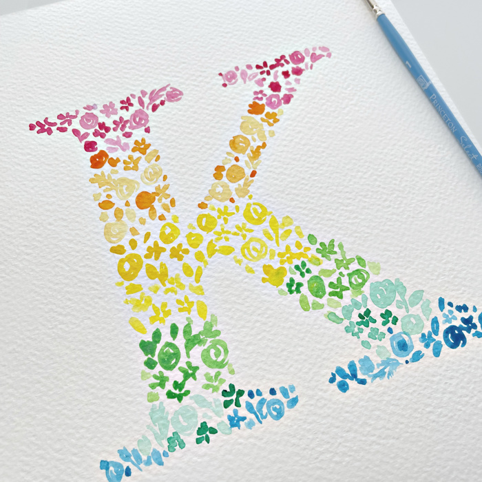 Hand Painted Rainbow Letter Art Print | Custom Initial Wildflower Monogram 