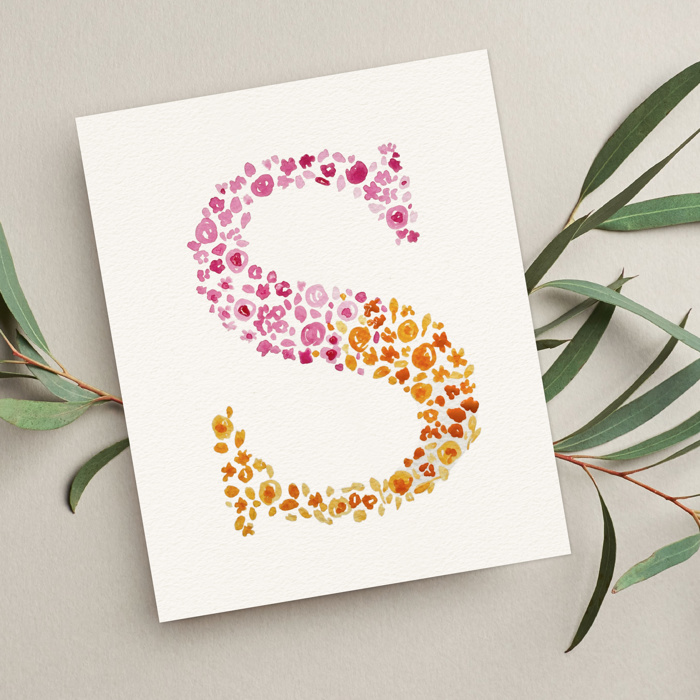 Hand Painted Rainbow Letter Art Print | Custom Initial Wildflower Monogram 