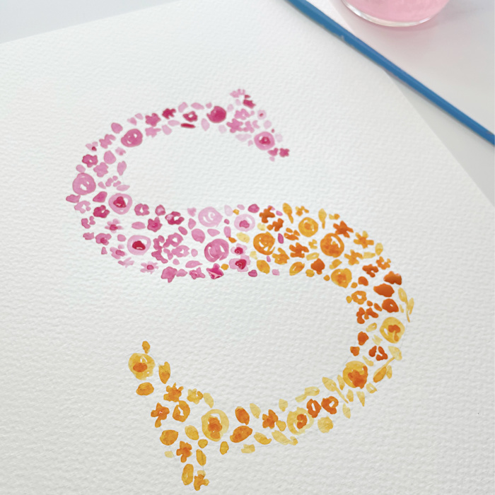 Hand Painted Rainbow Letter Art Print | Custom Initial Wildflower Monogram 