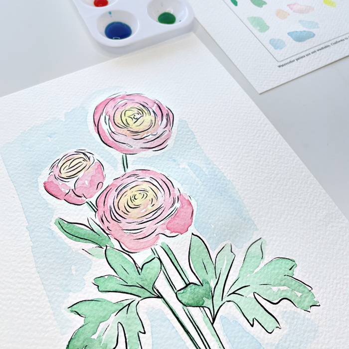 Ranunculus Watercolor Paint Kit | Just Add Water Pre-Sketched Art Set Gift