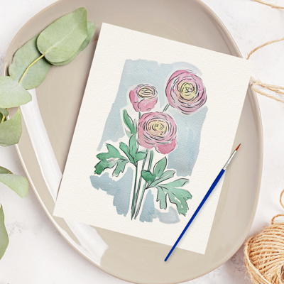 Ranunculus Watercolor Paint Kit | Just Add Water Pre-Sketched Art Set Gift
