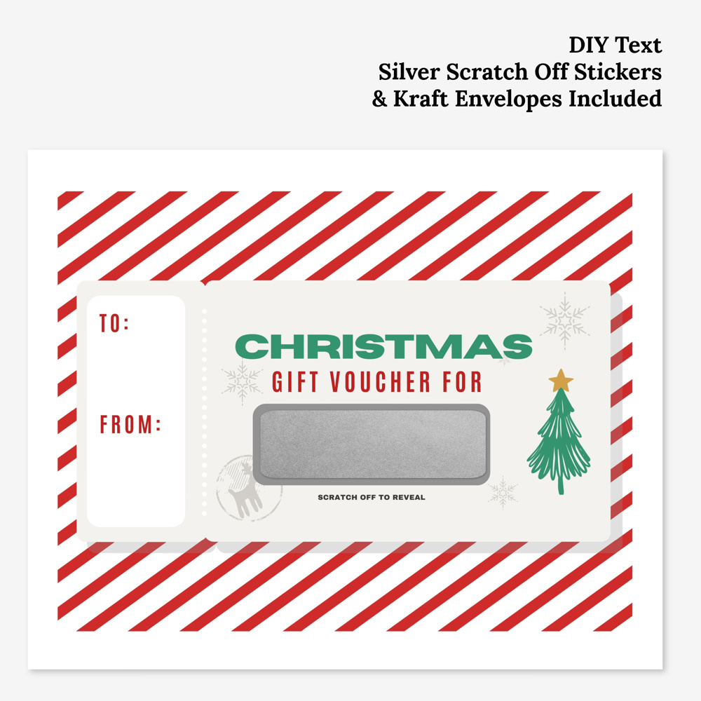 3 PK DIY Scratch Off Sticker Christmas Voucher Cards + Envelopes