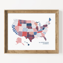  US Map Art Print | Hand Illustrated Florals | Red White and Blue Pattern