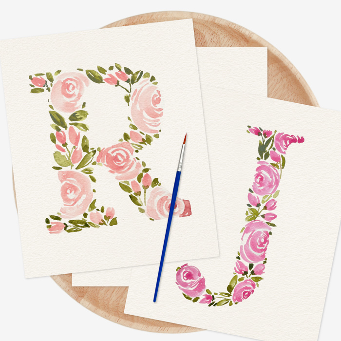 Hand Painted Initial | Rose Floral Monogram Letter | Original Painting