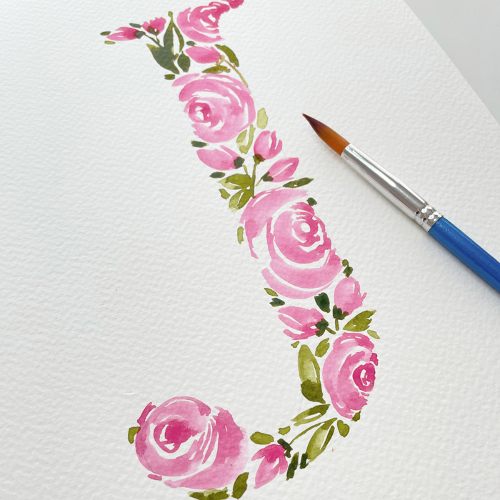Hand Painted Initial | Rose Floral Monogram Letter | Original Painting