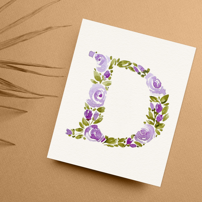 Hand Painted Initial | Rose Floral Monogram Letter | Original Painting