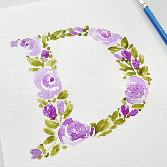 Hand Painted Initial | Rose Floral Monogram Letter | Original Painting