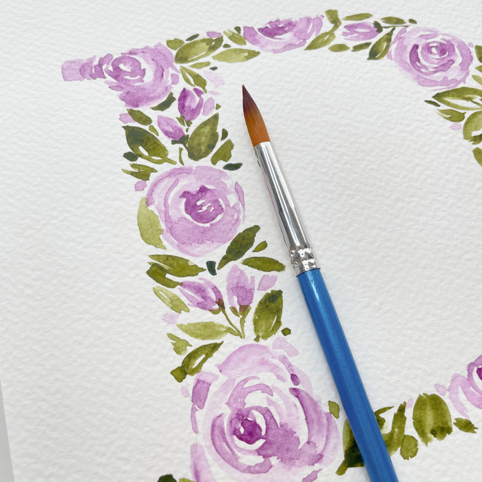 Hand Painted Initial | Rose Floral Monogram Letter | Original Painting