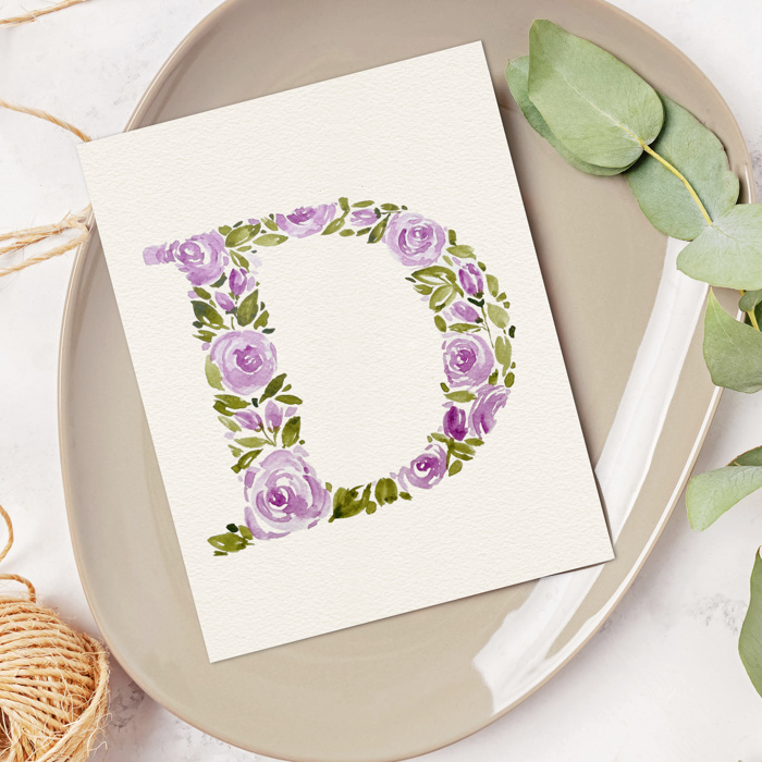 Hand Painted Initial | Rose Floral Monogram Letter | Original Painting