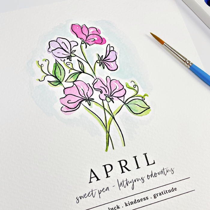 Hand Painted Birth Flower Personalized Name | Watercolor Floral Art
