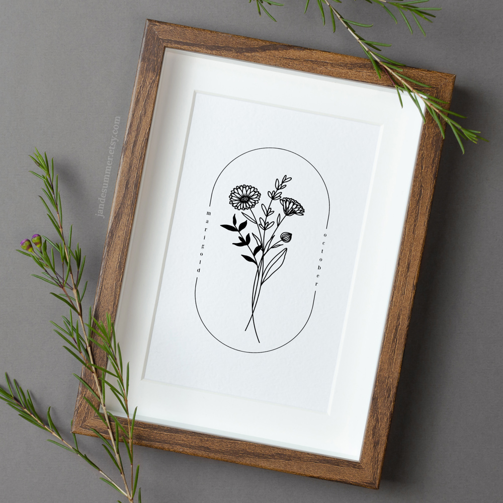 BOGO Birth Flower Simple Line Art Print | 27 Options