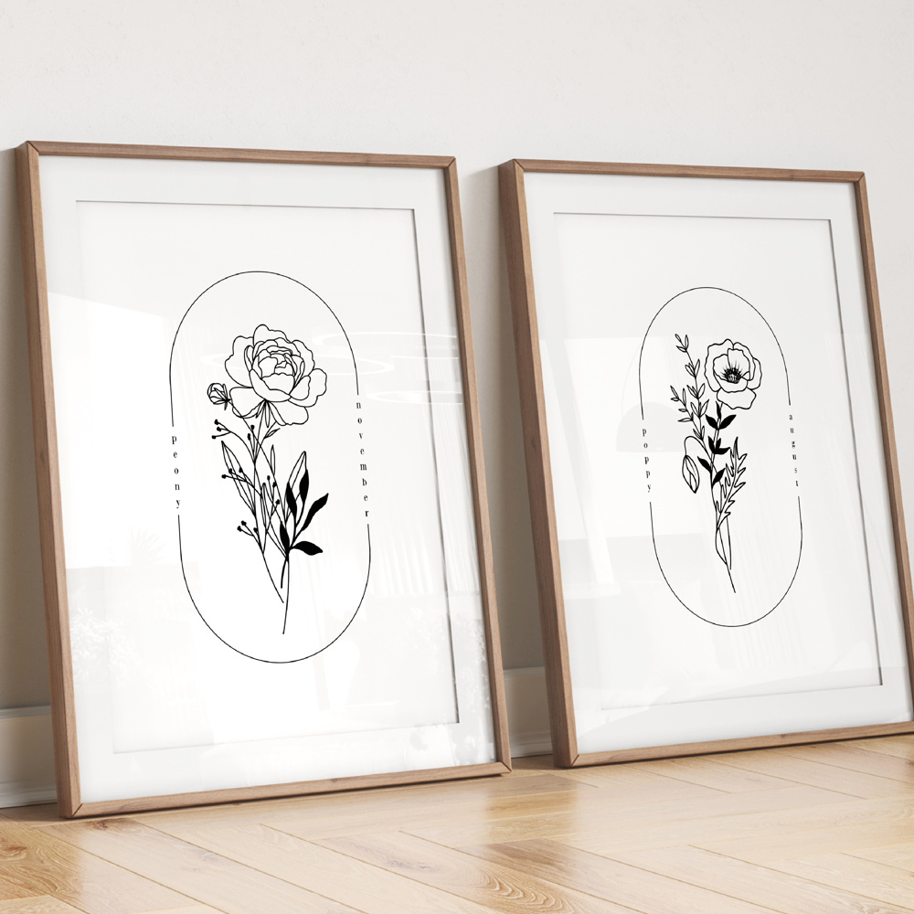 BOGO Birth Flower Simple Line Art Print | 27 Options