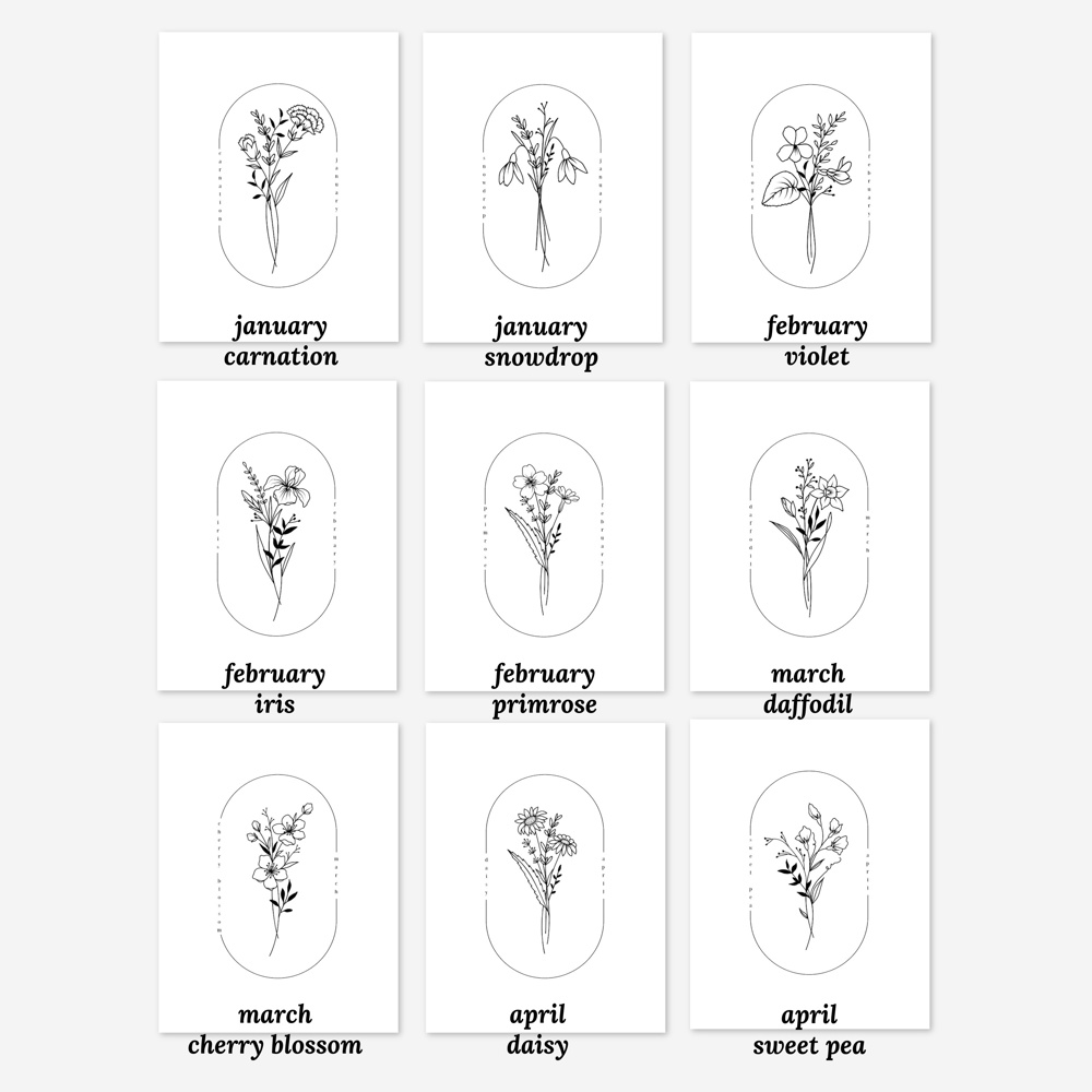 BOGO Birth Flower Simple Line Art Print | 27 Options