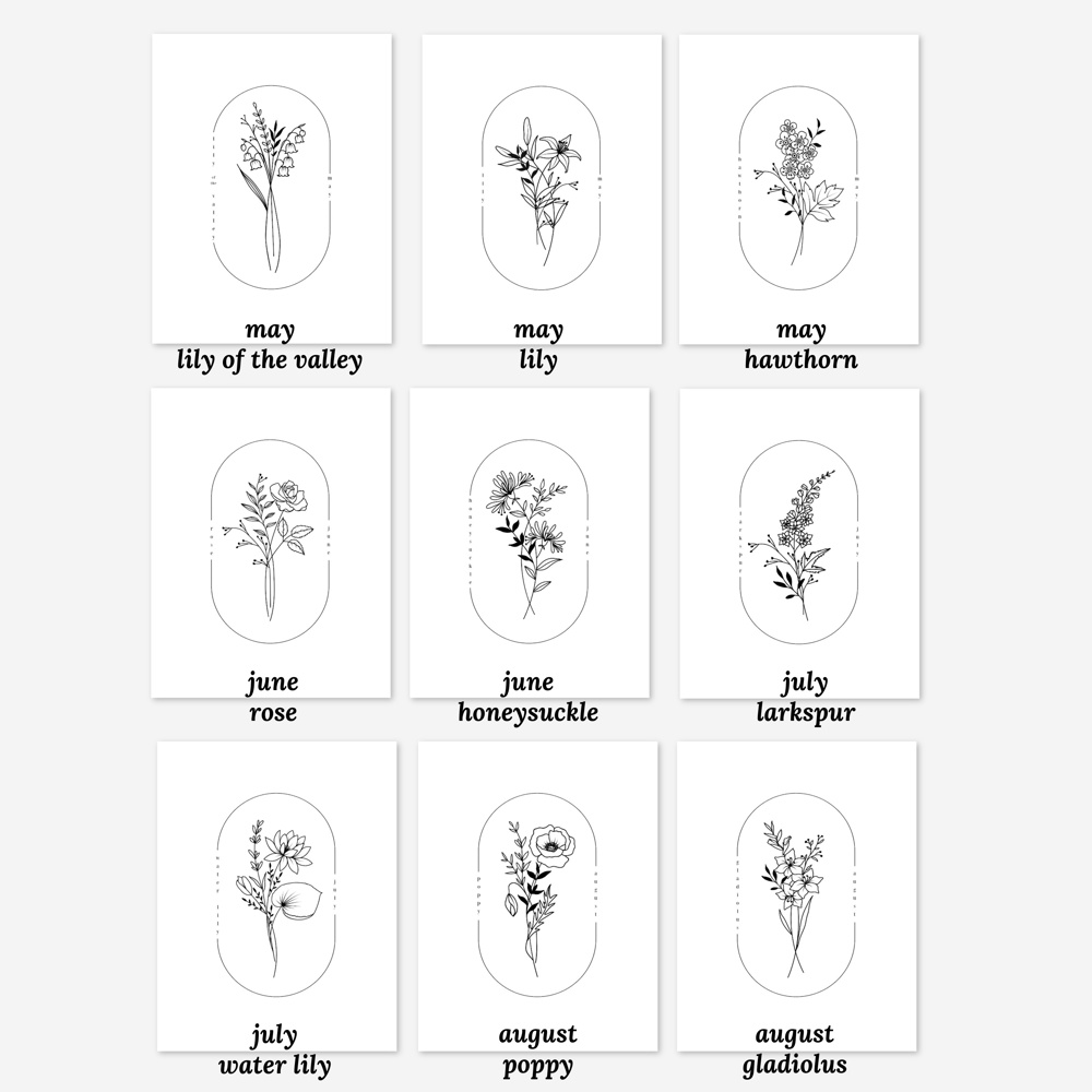 BOGO Birth Flower Simple Line Art Print | 27 Options