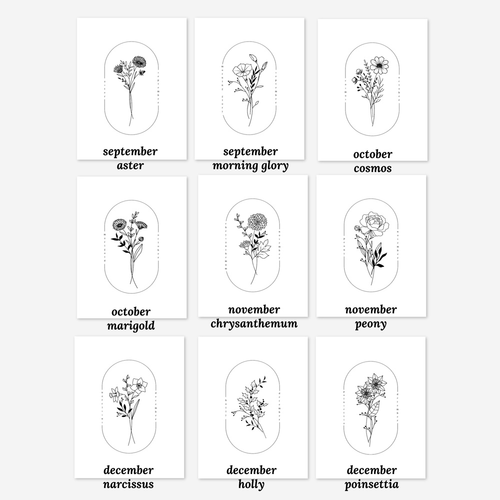 BOGO Birth Flower Simple Line Art Print | 27 Options