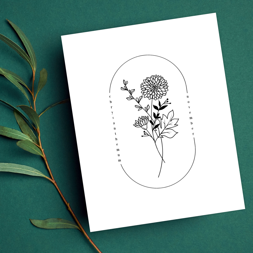 BOGO Birth Flower Simple Line Art Print | 27 Options