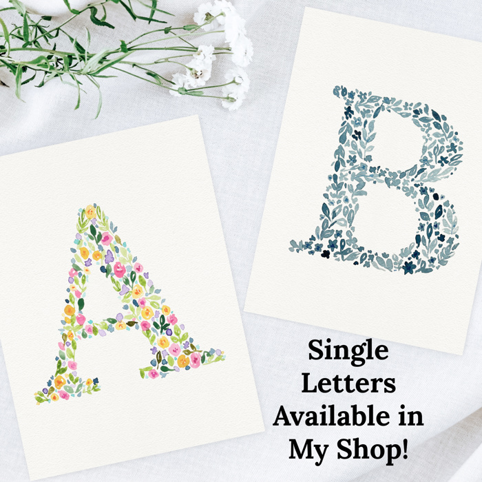 Hand Painted Monogram Floral Watercolor Art | Custom Initials Wedding Decor | Personalized Anniversary Gift