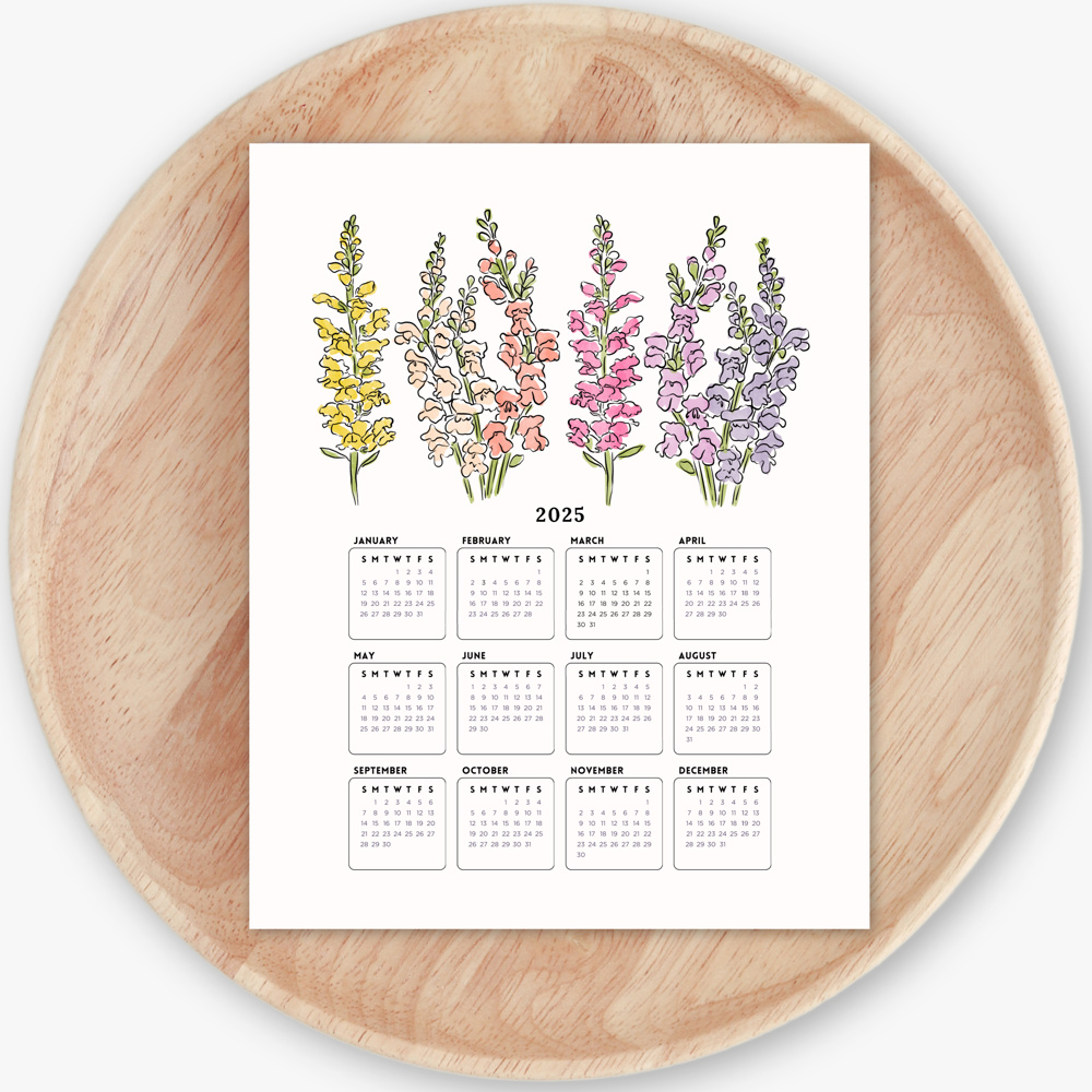 2025 At A Glance Calendar Prints | 12 Floral Options