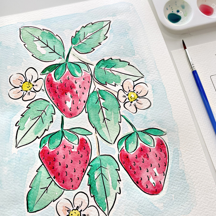 Strawberry Watercolor Paint Kit | Pre-Sketched Art Set Gift, Family Paint Party, Date Night