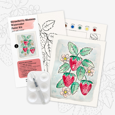 Strawberry Watercolor Paint Kit | Pre-Sketched Art Set Gift, Family Paint Party, Date Night