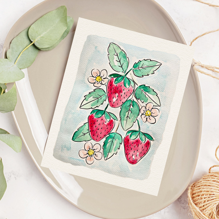 Strawberry Watercolor Paint Kit | Pre-Sketched Art Set Gift, Family Paint Party, Date Night