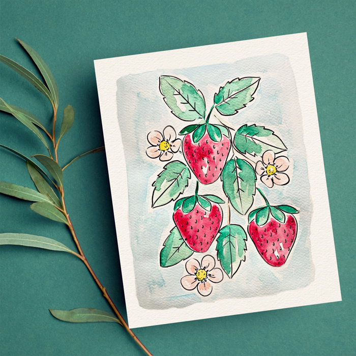 Strawberry Watercolor Paint Kit | Pre-Sketched Art Set Gift, Family Paint Party, Date Night