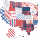  US Map Art Print | Hand Illustrated Florals | Red White and Blue Pattern