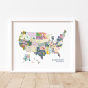  US Map Art Print | Hand Illustrated Florals | Red White and Blue Pattern