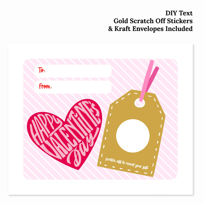 3 PK Scratch Off Valentines Day Gift Note Cards + Envelopes and Stickers