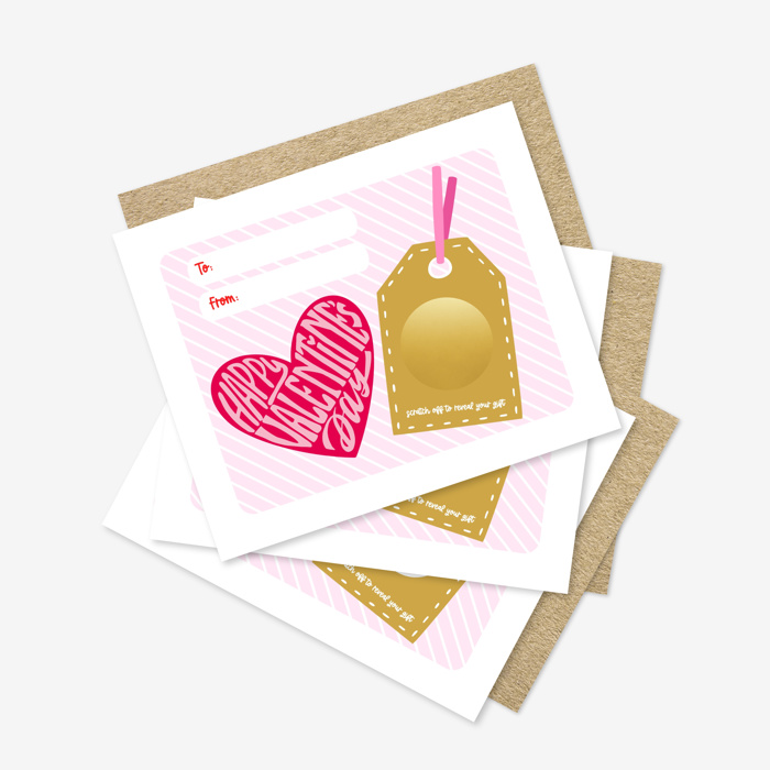 3 PK Scratch Off Valentines Day Gift Note Cards + Envelopes and Stickers