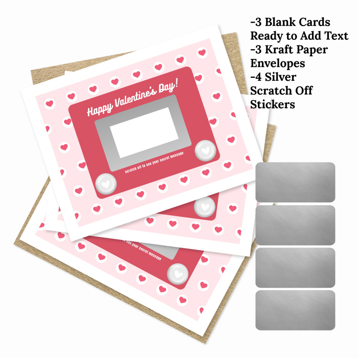 3 PK Scratch Off Valentines Day Note Cards + Envelopes and Stickers