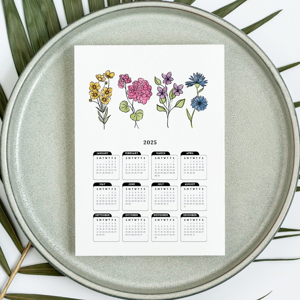 2025 At A Glance Calendar Prints | 12 Floral Options