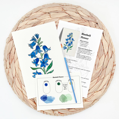 Set of 4 Watercolor Paint Kits | Floral Sketches, Brushes & Palettes | 12 Flower Options