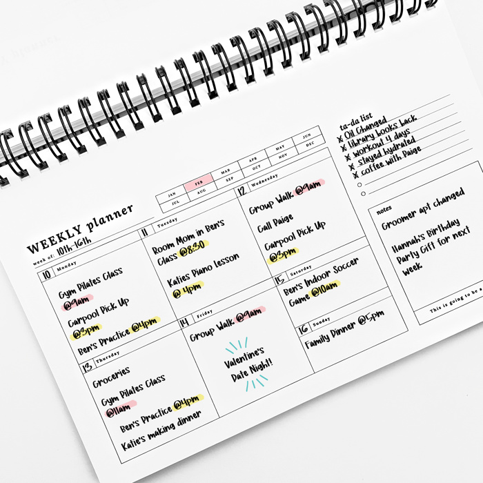 Full Year Weekly Planner | Daily Plan + Ta-Da List & Notes