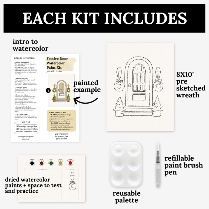 Christmas Watercolor Kit | Pre-Sketched Holiday Art Set