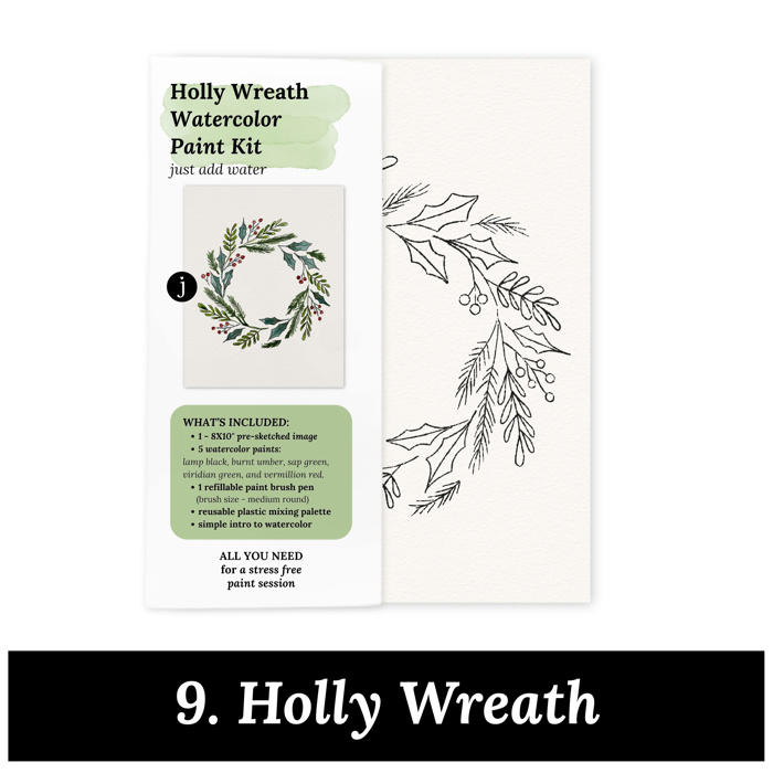 Christmas Watercolor Kit | Pre-Sketched Holiday Art Set