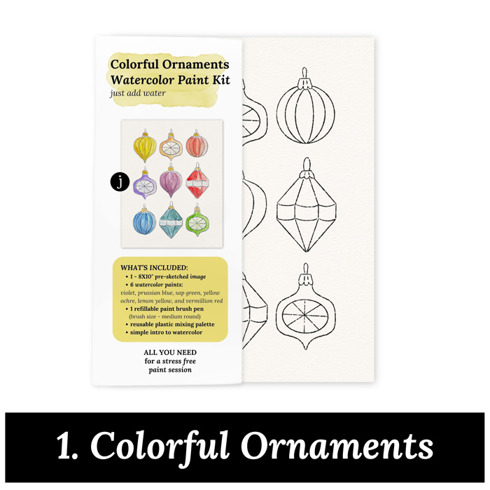 Christmas Watercolor Kit | Pre-Sketched Holiday Art Set