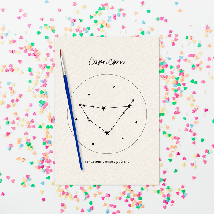 2 PK Couples Zodiac Star Chart Paint Kits | 2 Pre-Sketched 5X7 in Cards with Brush and Watercolor Paints for Date Night