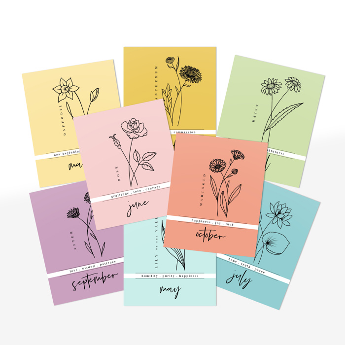 8 Pk Birth Flower Note Cards + Envelopes | Pick Your Pack