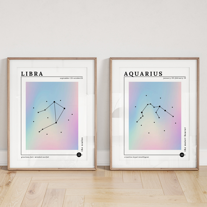 Zodiac Prints | Dreamy Iridescent Horoscope Unframed Art