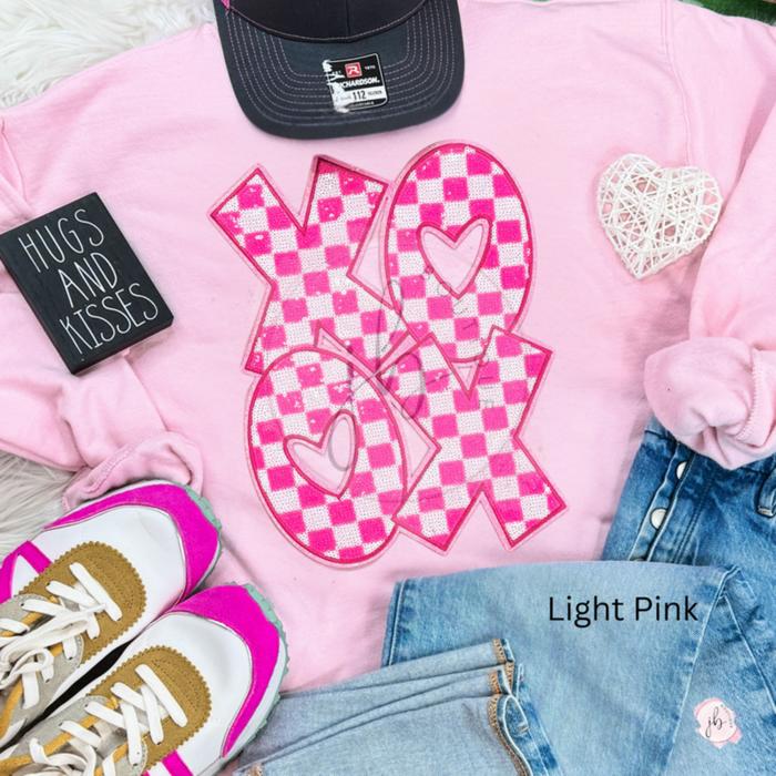 XOXO Pink Checkered Sequin Patch SWEATSHIRT