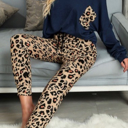  Long Sleeve Top and Leopard Print Pants Lounge Set