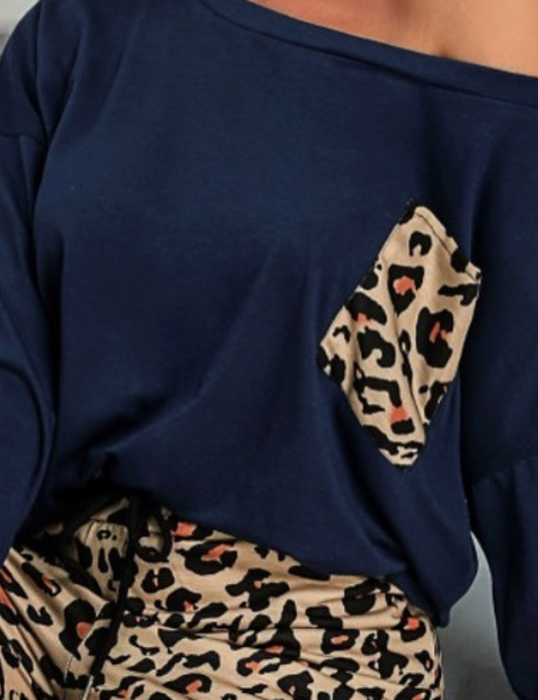 Long Sleeve Top and Leopard Print Pants Lounge Set