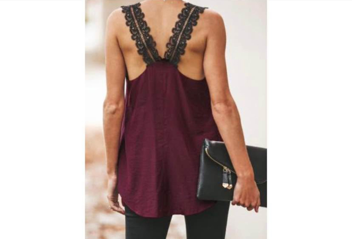  Wide Lace Straps Loose Fit Tank Top