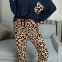  Long Sleeve Top and Leopard Print Pants Lounge Set