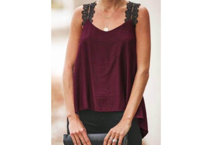  Wide Lace Straps Loose Fit Tank Top