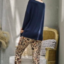  Long Sleeve Top and Leopard Print Pants Lounge Set