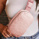  Pink Sherpa Adjustable Strap Crossbody Bag